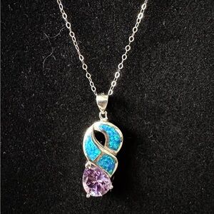 Elegant Turquoise and Purple  Sapphire Gemstone Necklace